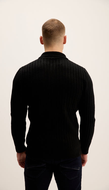 Pull côtelé à col boutonné - Noir