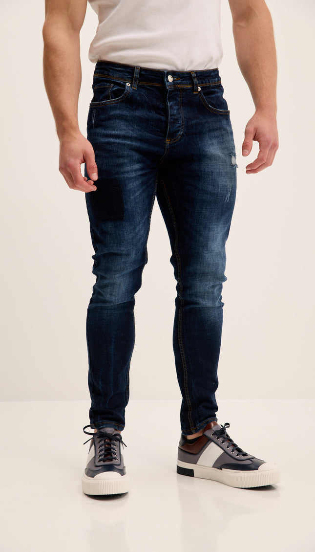 Worn Skinny Jeans - Dark Blue
