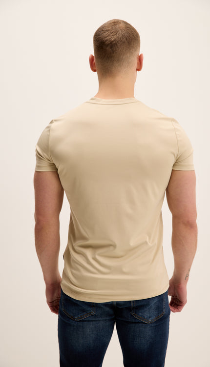 V-neck Fitted Sleeves T-shirt - Beige