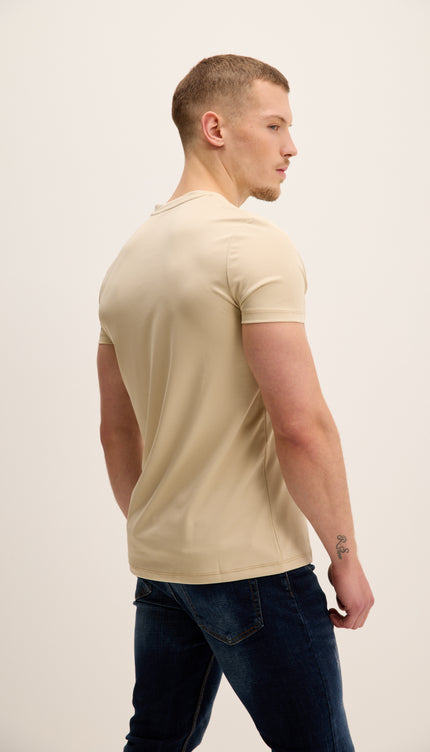 V-neck Fitted Sleeves T-shirt - Beige