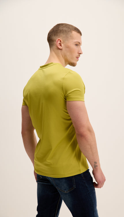 V-neck Fitted Sleeves T-shirt - Oil Green