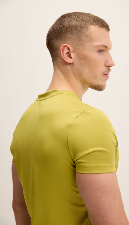 V-neck Fitted Sleeves T-shirt - Oil Green