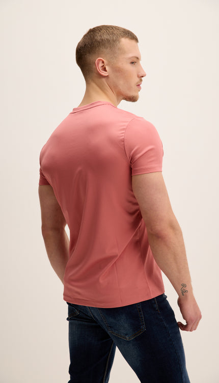 T-shirt à manches ajustées et col en V - Rose