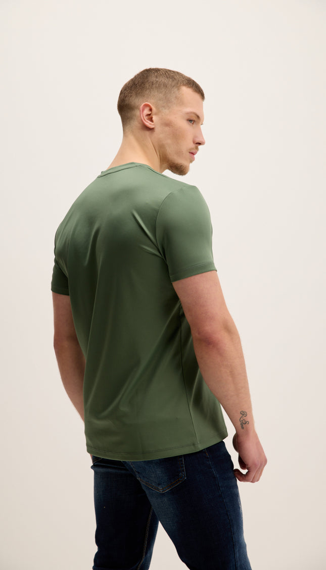 V-neck Fitted Sleeves T-shirt - Khaki