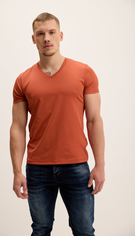 T-shirt à manches ajustées et col en V - Motif tuile