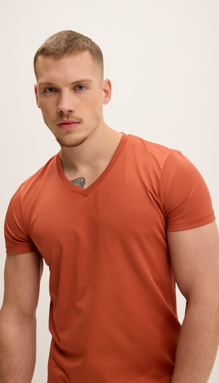 T-shirt à manches ajustées et col en V - Motif tuile