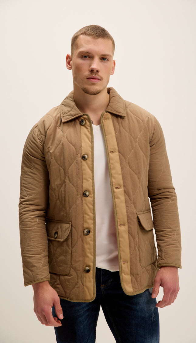 Snap Button Closure Autumn Coat - Stone