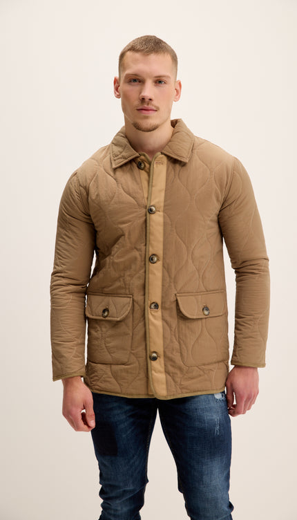 Snap Button Closure Autumn Coat - Stone