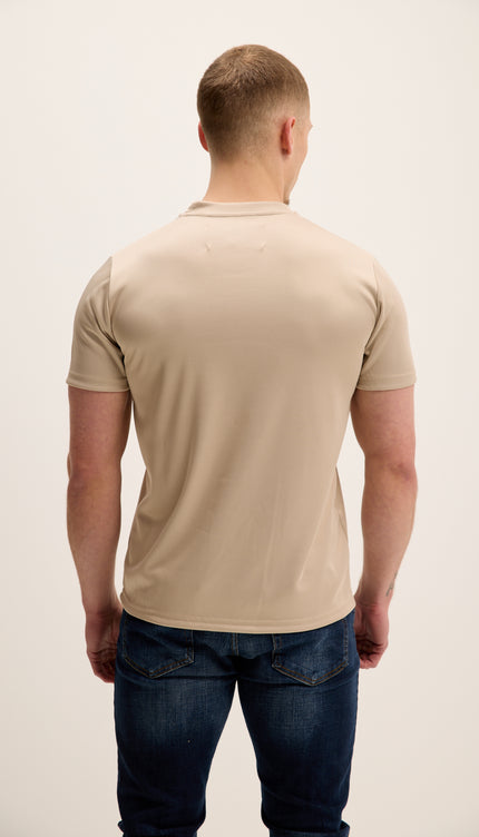 Double Knitted Luxurious Glow Crew Neck T-Shirt - Beige