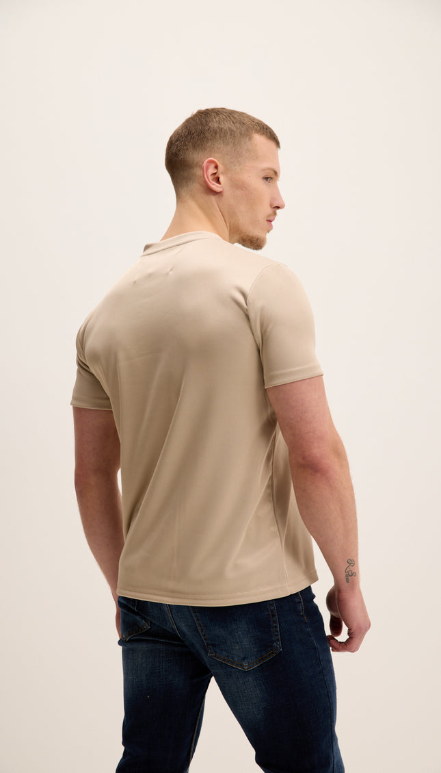 Double Knitted Luxurious Glow Crew Neck T-Shirt - Beige