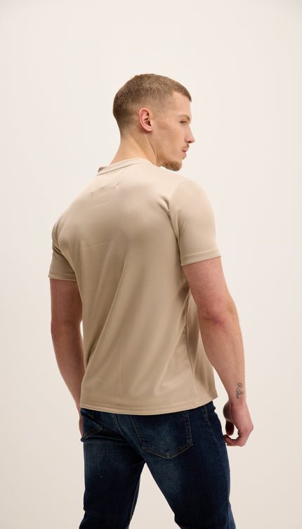 Double Knitted Luxurious Glow Crew Neck T-Shirt - Beige