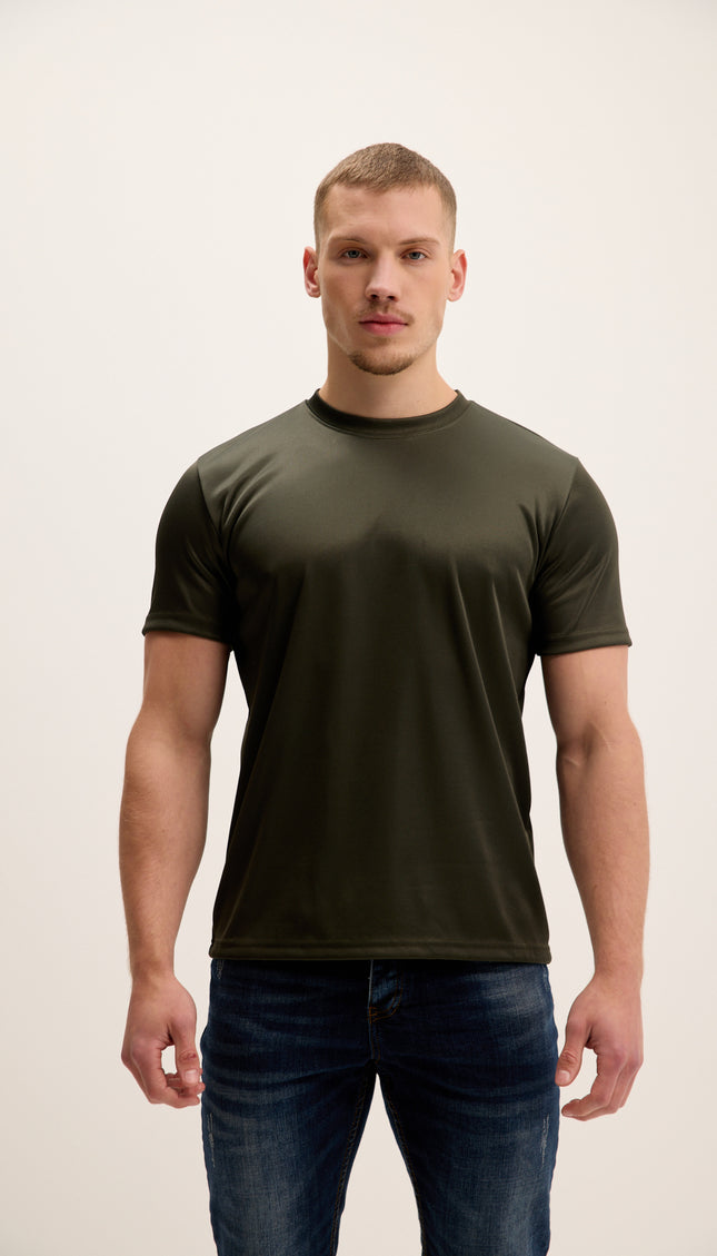 Double Knitted Luxurious Glow Crew Neck T-Shirt - Olive Green