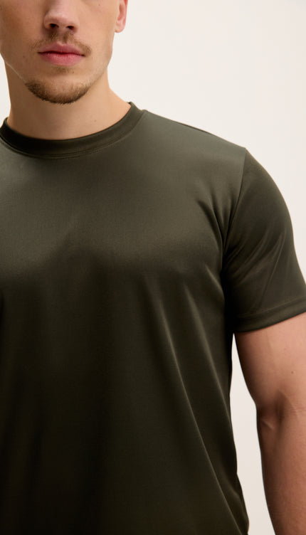 Double Knitted Luxurious Glow Crew Neck T-Shirt - Olive Green