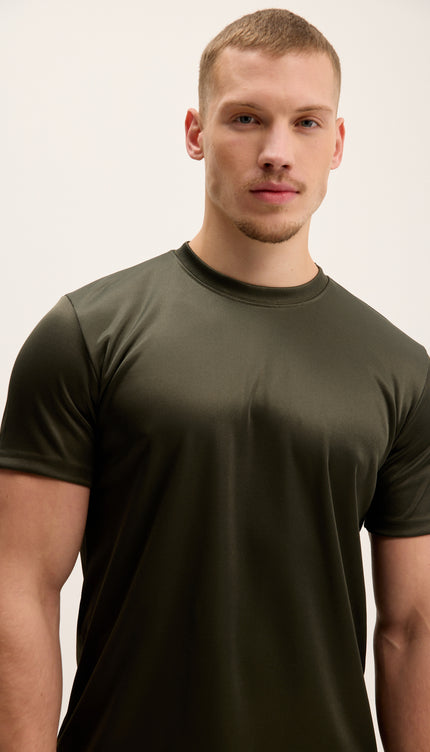 Double Knitted Luxurious Glow Crew Neck T-Shirt - Olive Green