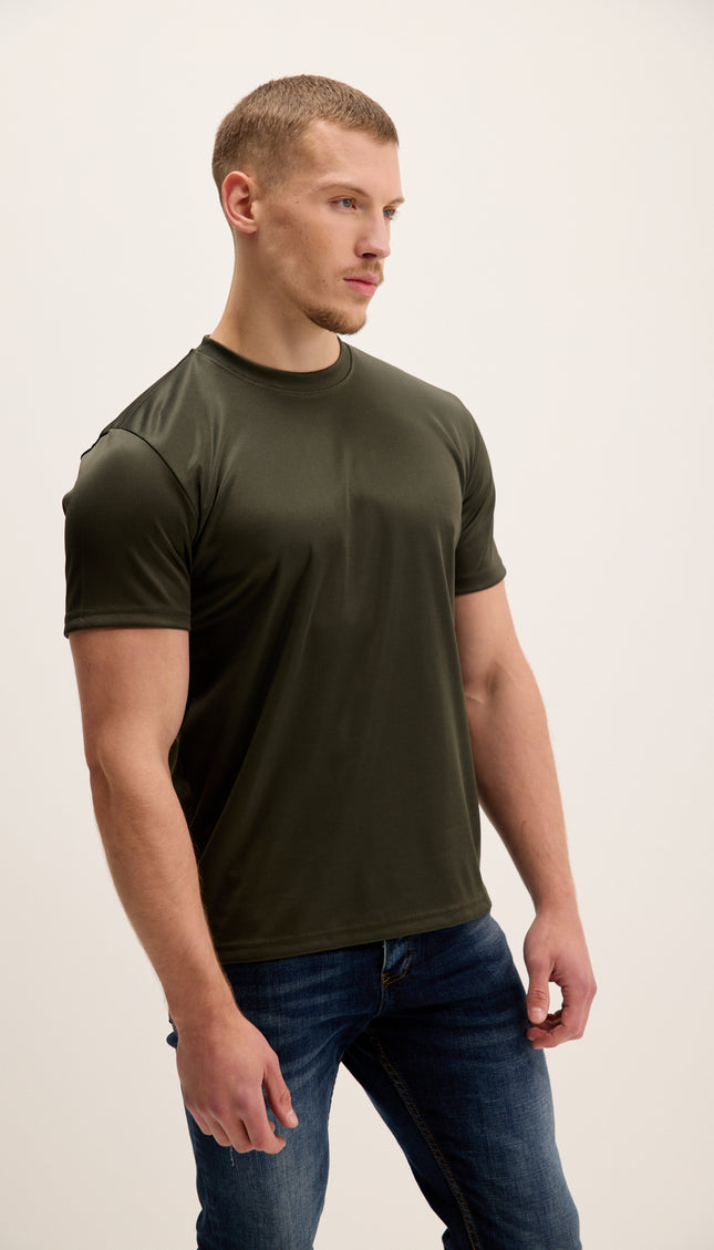 Double Knitted Luxurious Glow Crew Neck T-Shirt - Olive Green