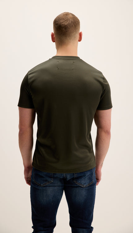 Double Knitted Luxurious Glow Crew Neck T-Shirt - Olive Green