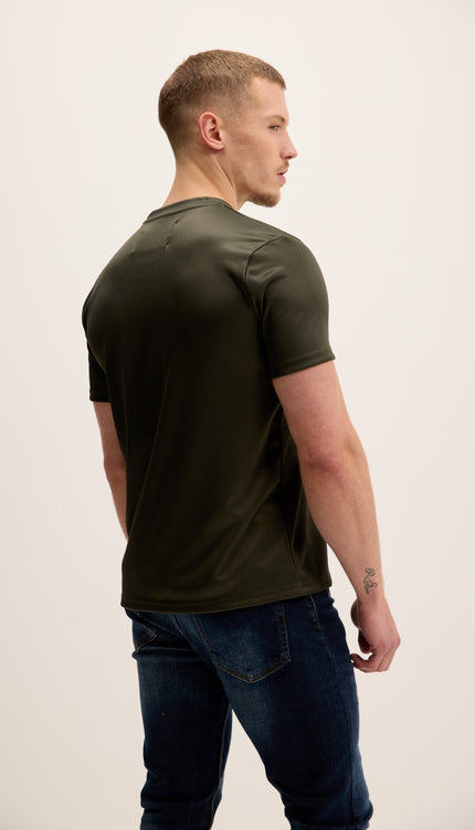 Double Knitted Luxurious Glow Crew Neck T-Shirt - Olive Green