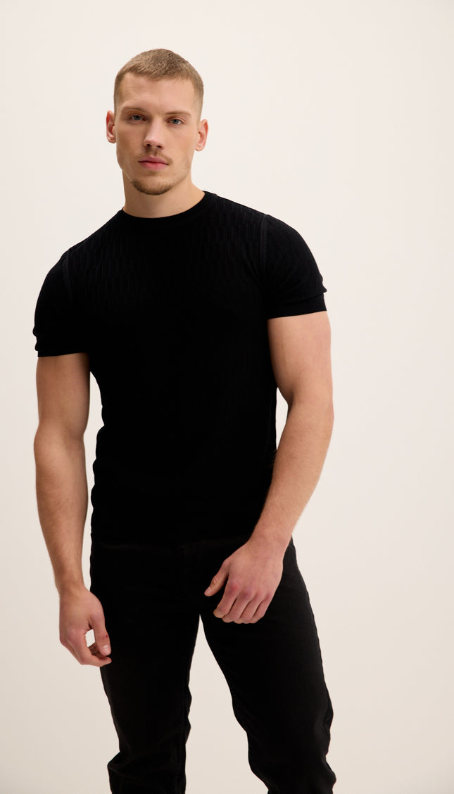 Short Sleeve Textured Top - Black