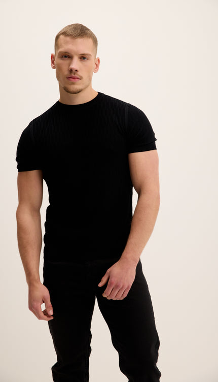 Short Sleeve Textured Top - Black