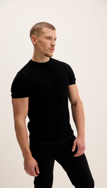 Short Sleeve Textured Top - Black