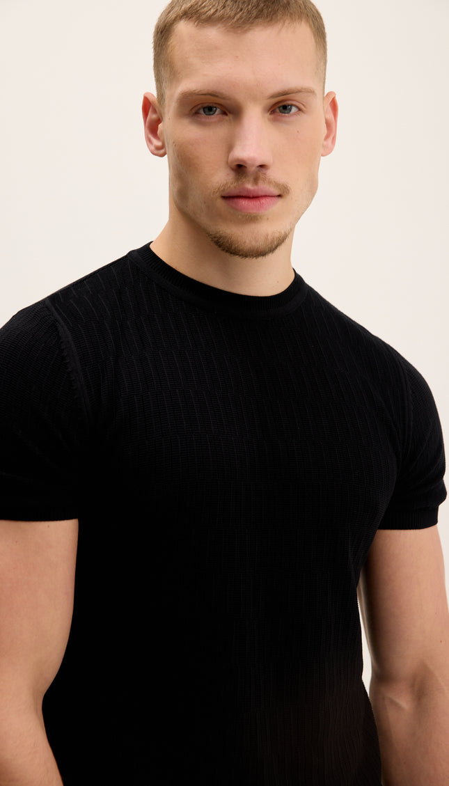 Short Sleeve Textured Top - Black