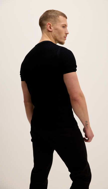 Short Sleeve Textured Top - Black