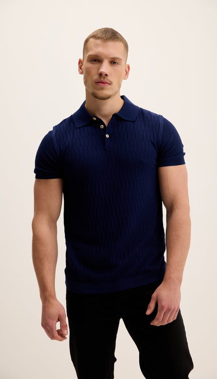 Short Sleeve Textured Polo Shirt - Navy