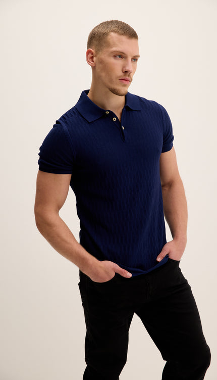 Short Sleeve Textured Polo Shirt - Navy