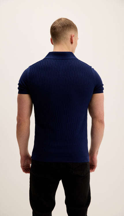 Short Sleeve Textured Polo Shirt - Navy
