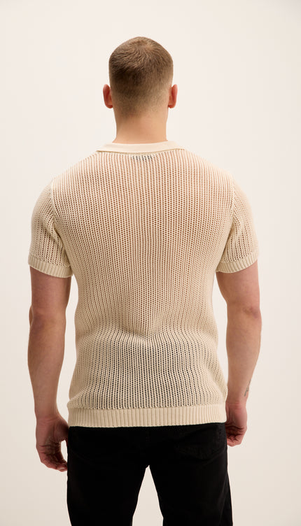 Polo-Shirt mit Lochmuster-Strickmuster – Beige