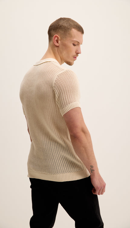 Polo-Shirt mit Lochmuster-Strickmuster – Beige