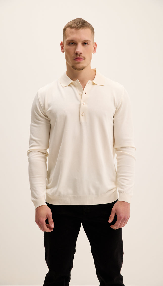 Four Button Down Polo Sweater - Ecru