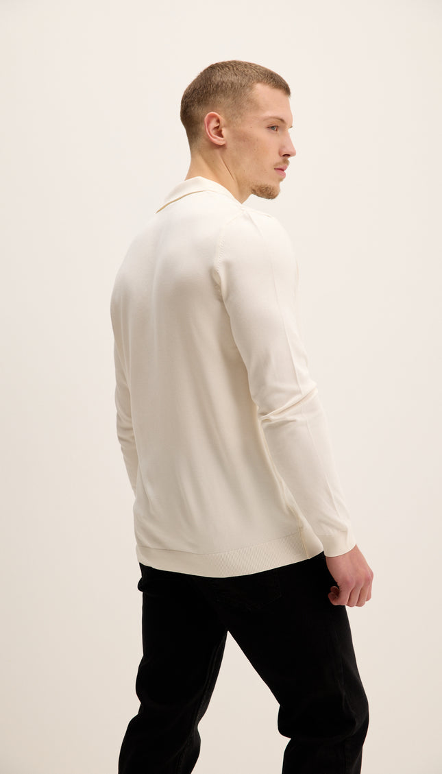 Four Button Down Polo Sweater - Ecru