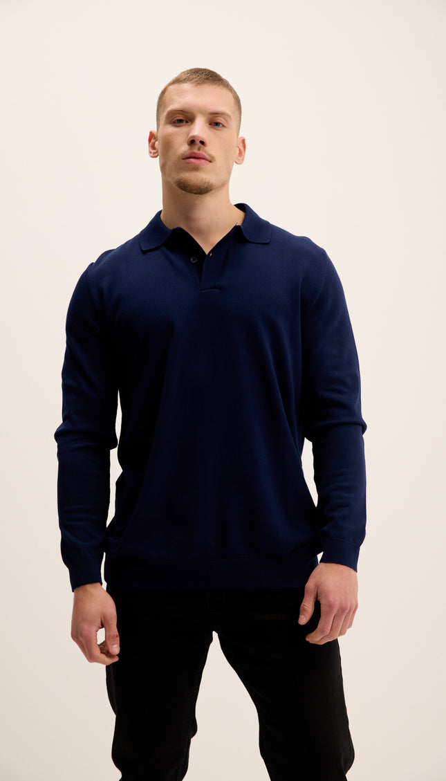 Two Button Down Polo Sweater  - Navy