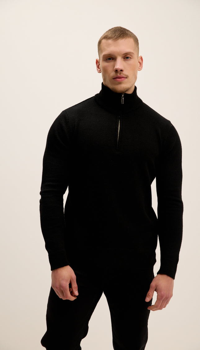 Zippered Collar Sweater - Black