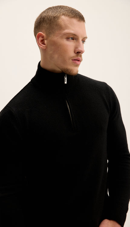 Zippered Collar Sweater - Black
