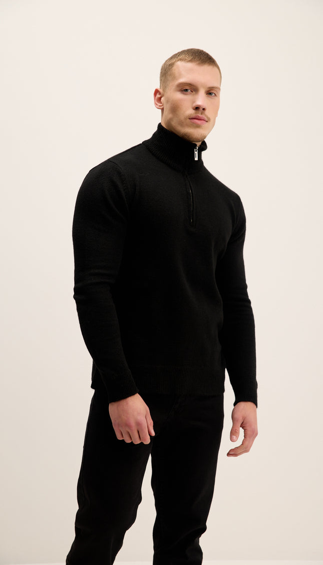Zippered Collar Sweater - Black