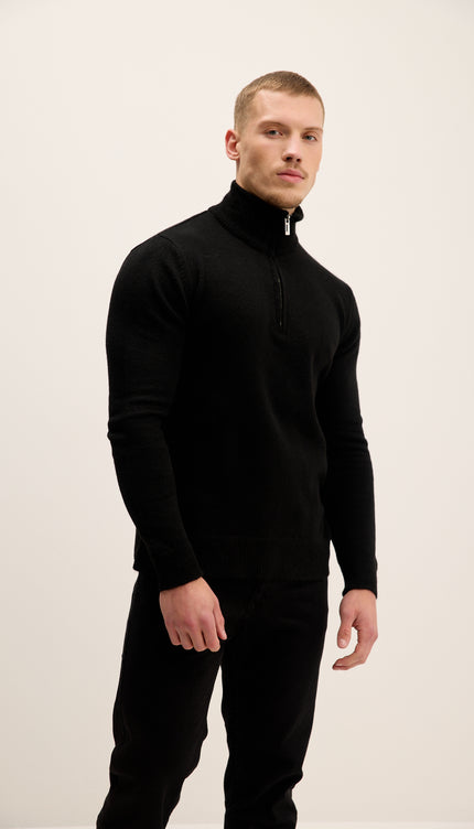 Zippered Collar Sweater - Black