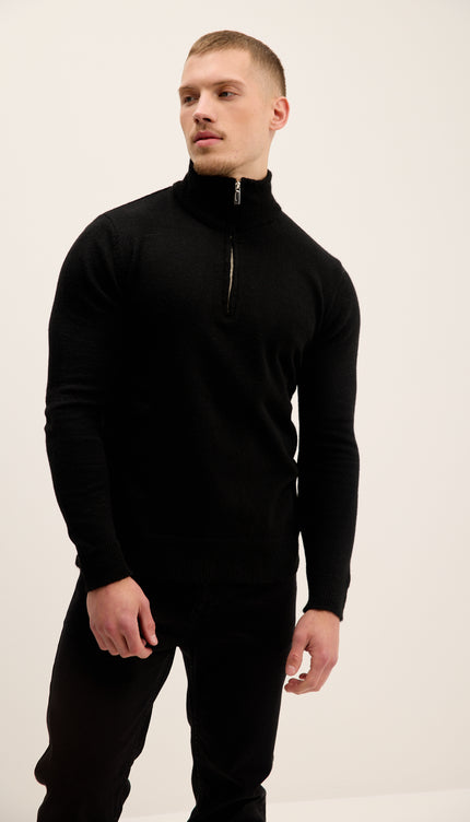 Zippered Collar Sweater - Black