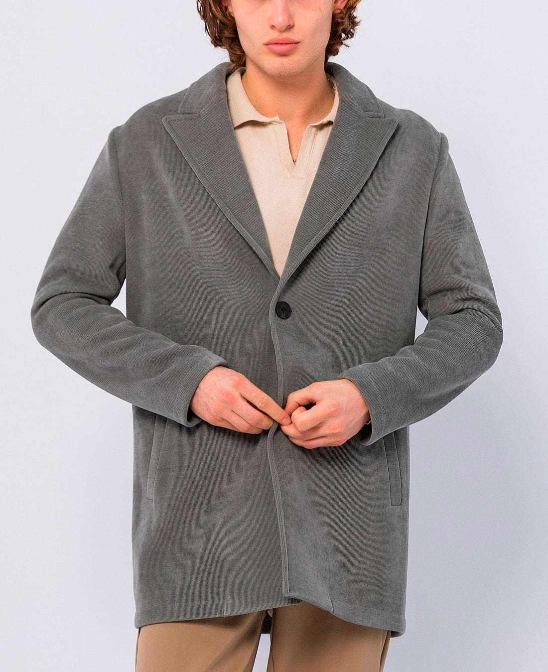 Relaxed Corduroy Button Closure Jacket - Grey