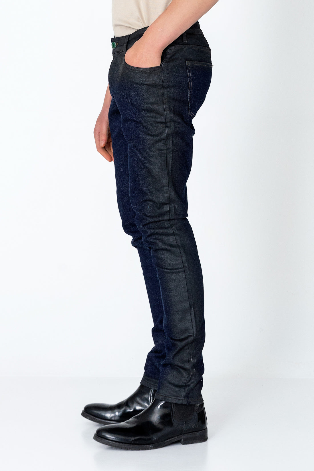 Side Waxed Tapered Jeans - Navy