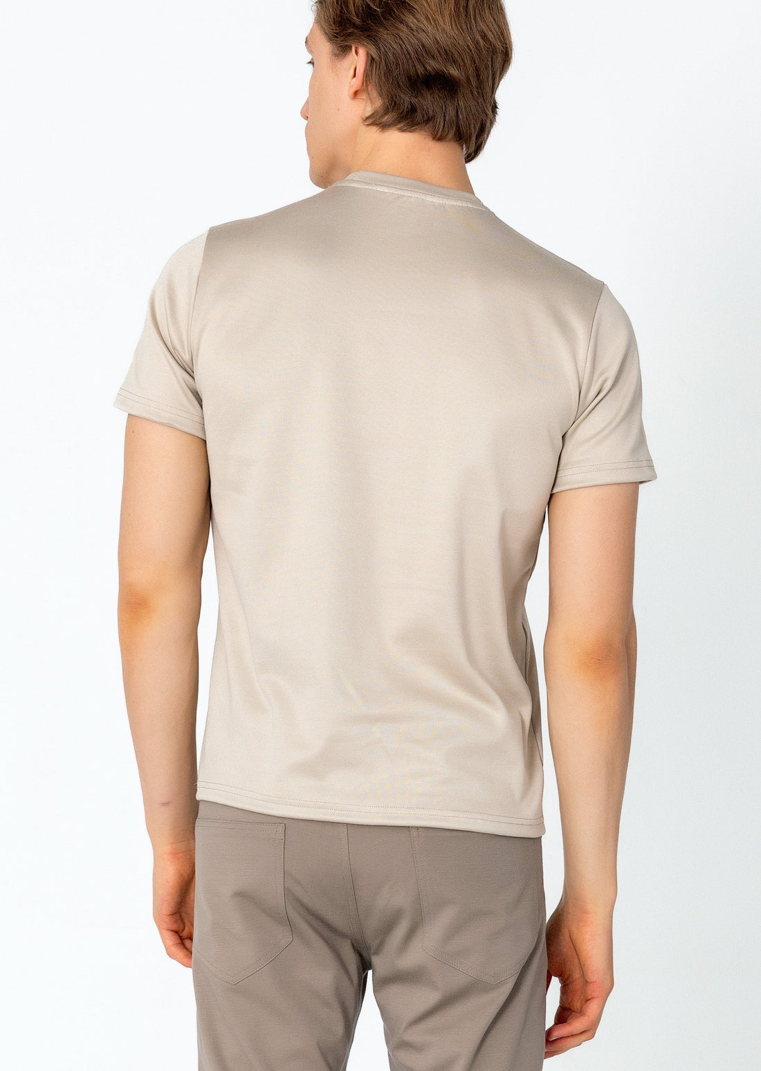 Double Knitted Luxurious Glow Crew Neck T-Shirt - Beige