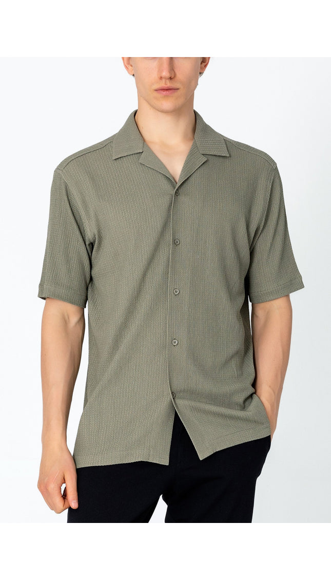 Oversized Camp Collar Shirt - Khaki