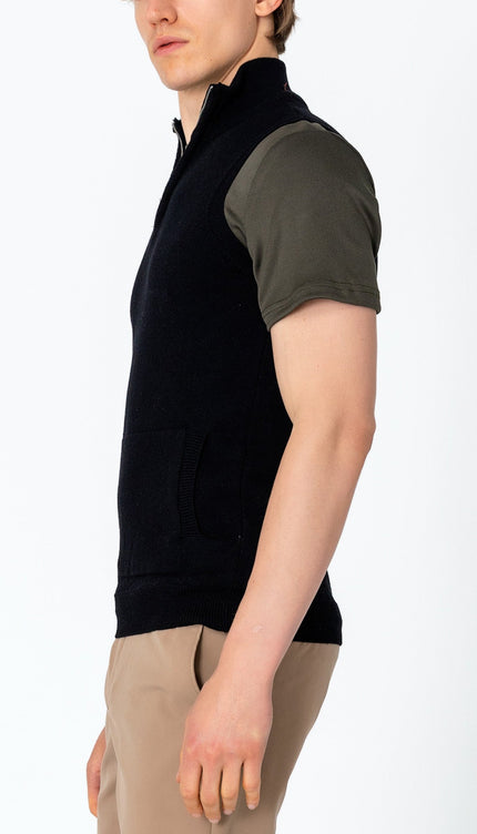 Zippered Collar Sweater Vest - Black