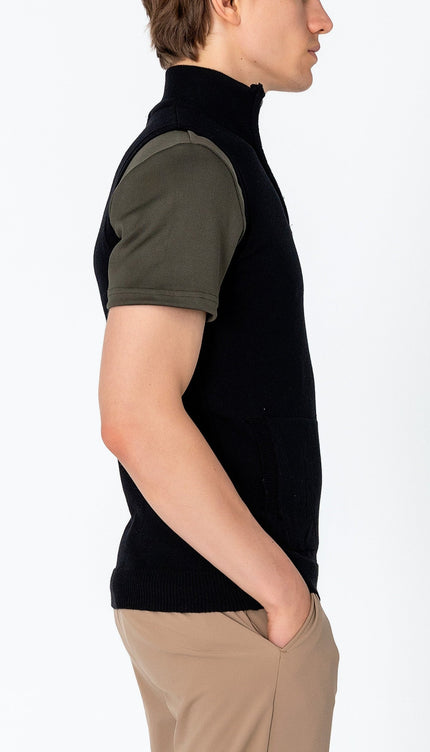 Zippered Collar Sweater Vest - Black