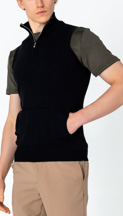 Zippered Collar Sweater Vest - Black