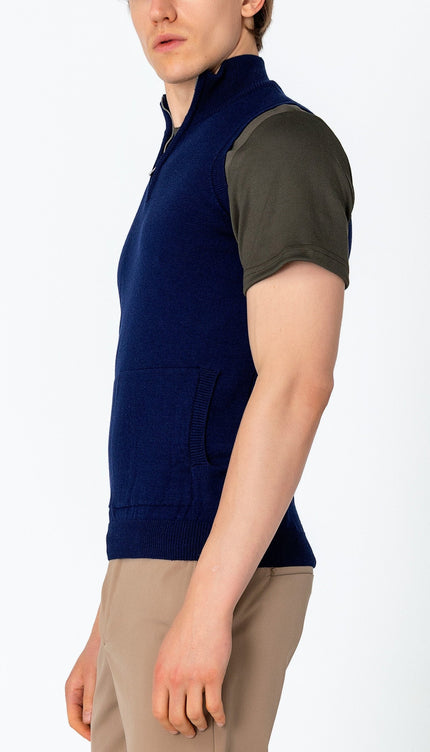 Zippered Collar Sweater Vest - Navy