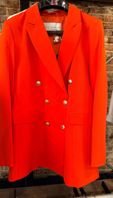 Double-Breasted Peak Lapel Blazer - Orange