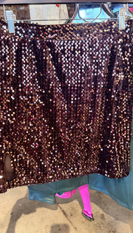 Front-Vent Sequined Mini Skirt - Brown