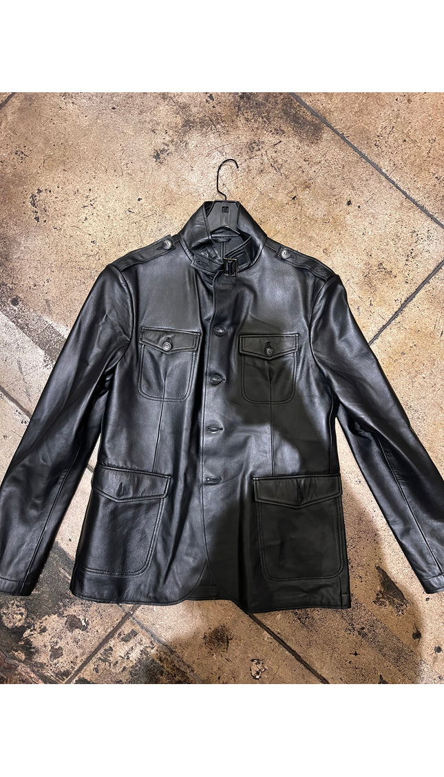 Leather Safari Jacket - Black